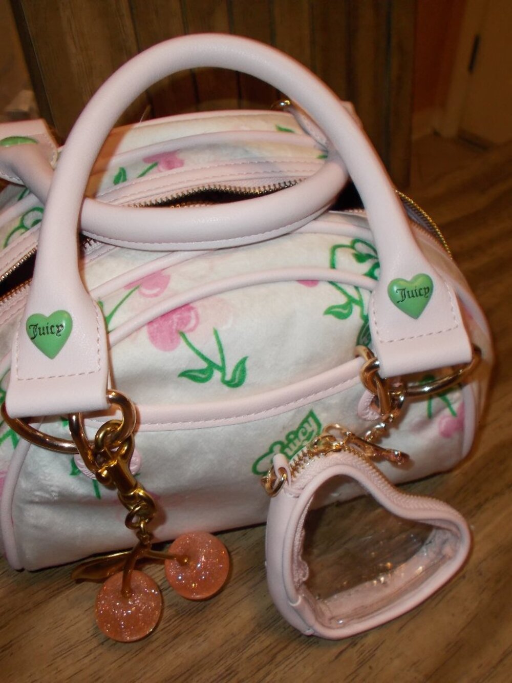 Juicy Couture Pink Floral Satchel with Green Accents